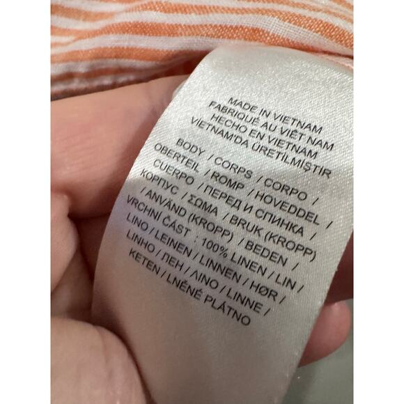 Lauren Ralph Lauren Black Label Orange Striped Linen Button Down Large - Picture 5 of 5